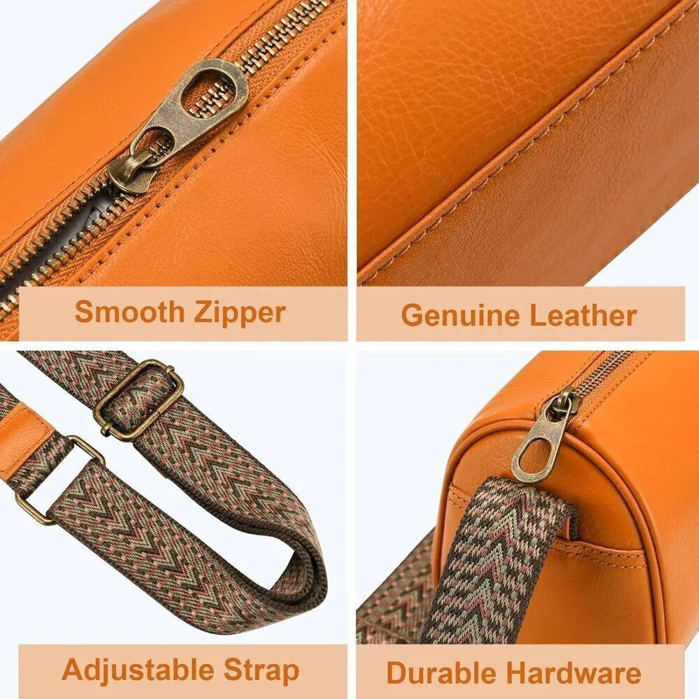 Leather Crossbody Bag Small Purses Women Zipper Coffee Color